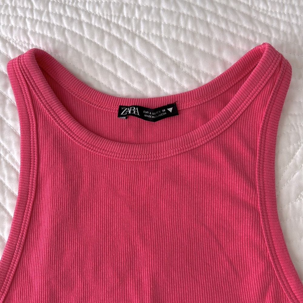 Zara Pink Ribbed Tank Top Racer Back Ultra Cropped Women’s Large - Picture 3 of 8